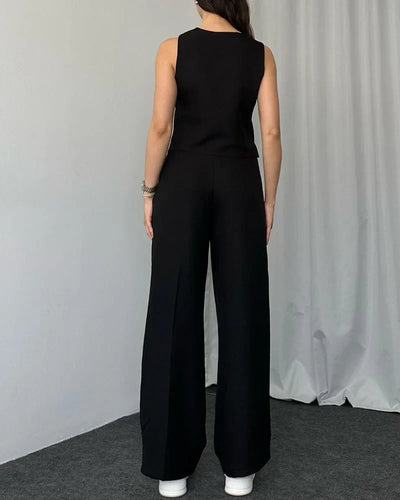 Helena - Solid color casual vest two-piece set.