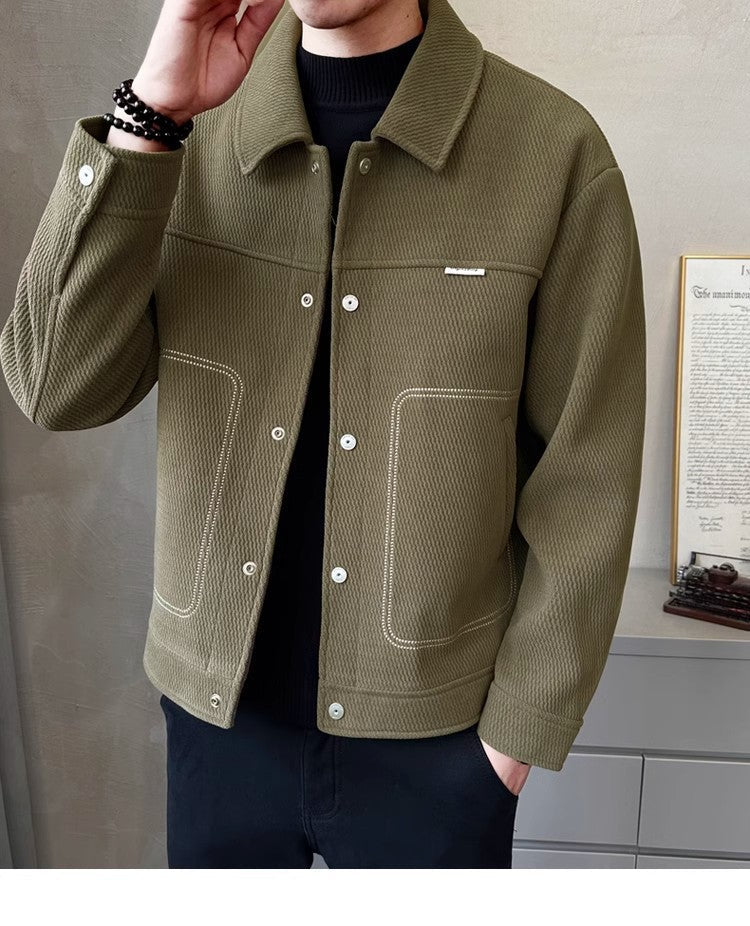 Men's Casual Polo Collar Jacket - Thick and Fashionable Coat for All Occasions
