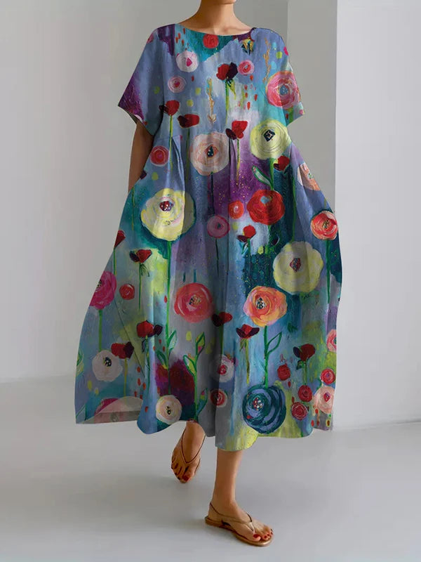 Women's loose dress with artistic oil painting design