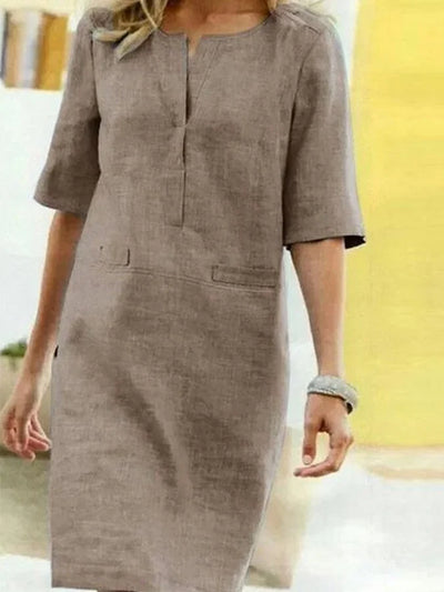 Linda - Women's Cotton Linen Short Sleeve Dress