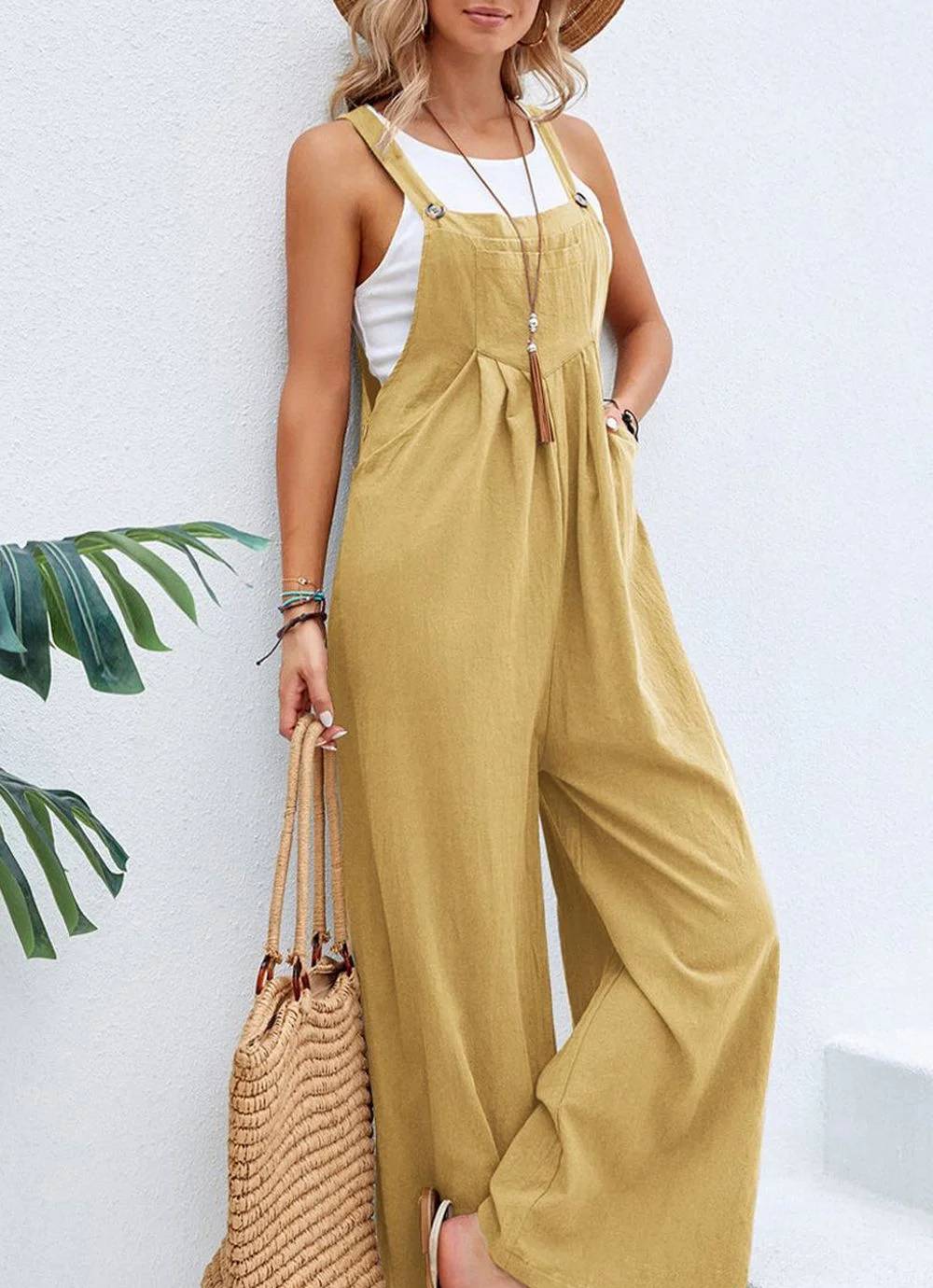 Karolina - Women's Loose Square Neck Solid Button Casual Holiday Jumpsuits