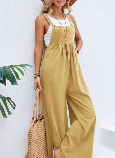 Karolina - Women's Loose Square Neck Solid Button Casual Holiday Jumpsuits