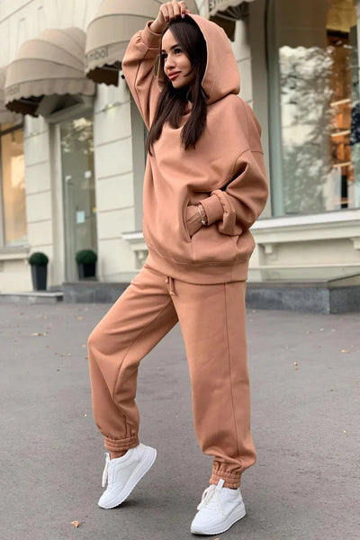 Hooded Sweatshirt and Elastic Waist Pants Set with Pockets