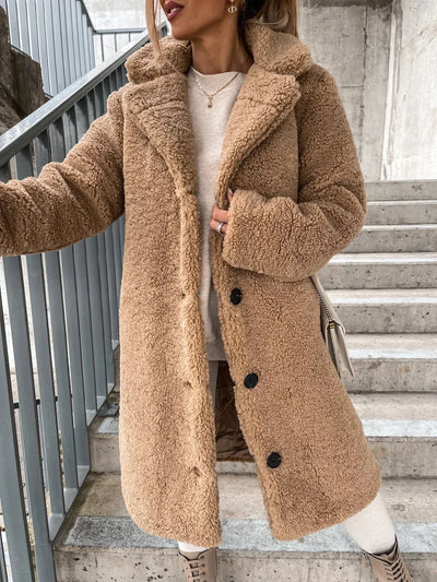 Women's Long-Sleeved Lapel Coat – Warm Style and Comfort