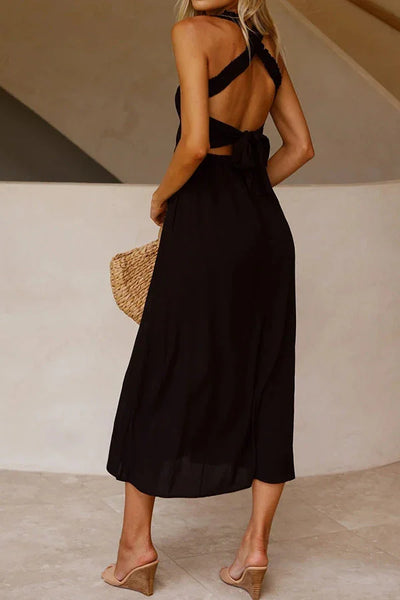 Bendita midi dress with pockets and gathered cross back