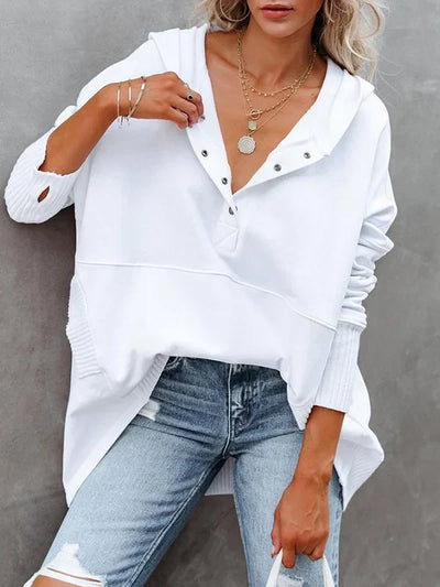 Brenda - Casual Solid Color V-Neck Batwing Sleeve Sweatshirt