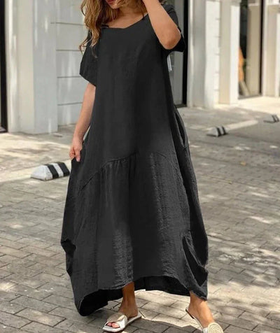 Mila - Women's Short Sleeve V-Neck Flared Maxi Dress
