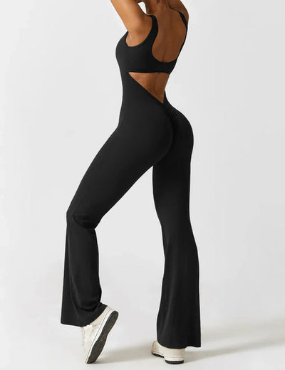Elegant style V-back flared long jumpsuit