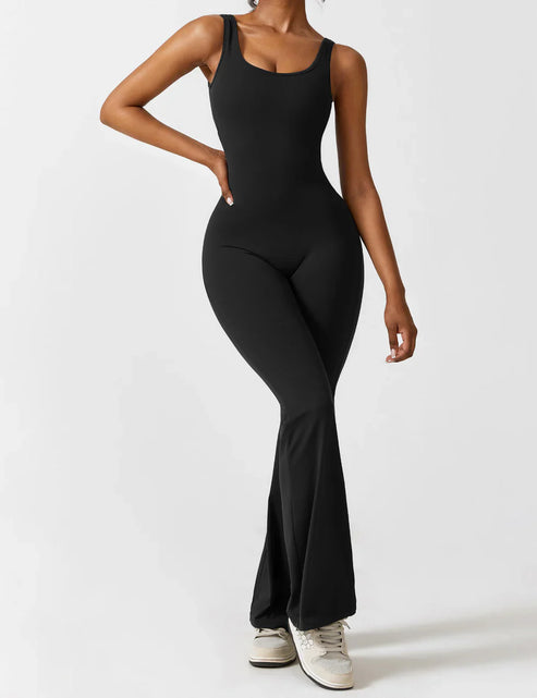 Elegant style V-back flared long jumpsuit