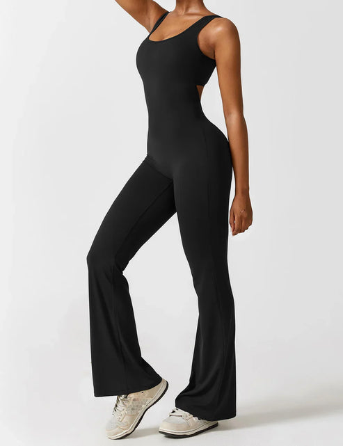 Elegant style V-back flared long jumpsuit