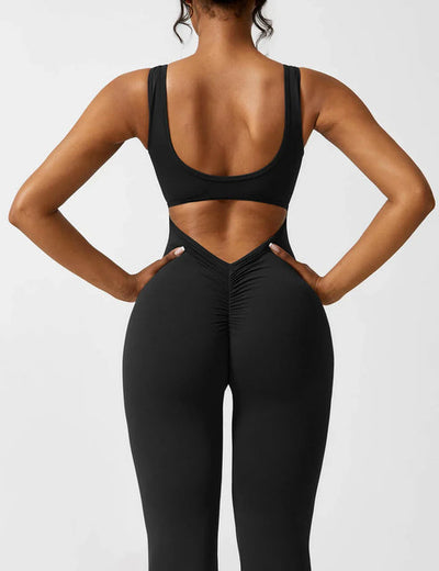 Elegant style V-back flared long jumpsuit