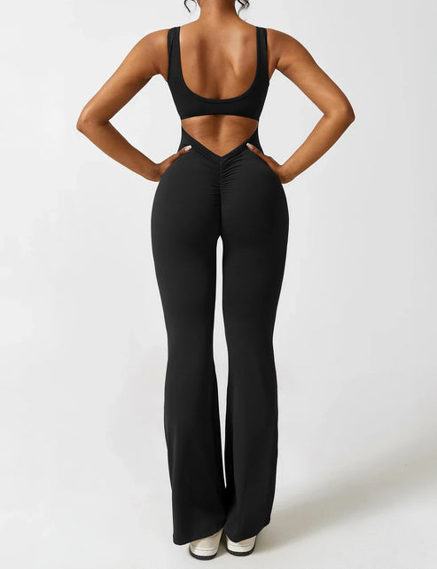 Elegant style V-back flared long jumpsuit
