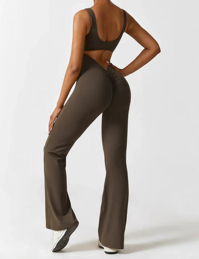 Elegant style V-back flared long jumpsuit