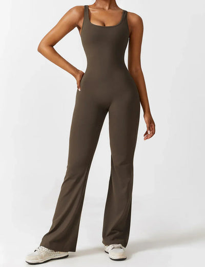 Elegant style V-back flared long jumpsuit
