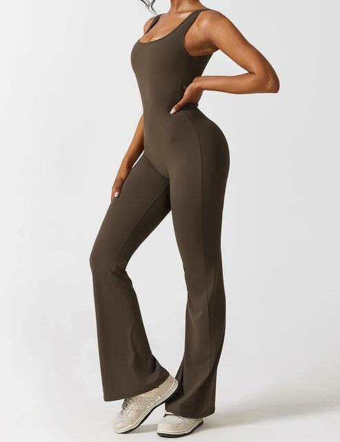 Elegant style V-back flared long jumpsuit