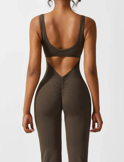 Elegant style V-back flared long jumpsuit