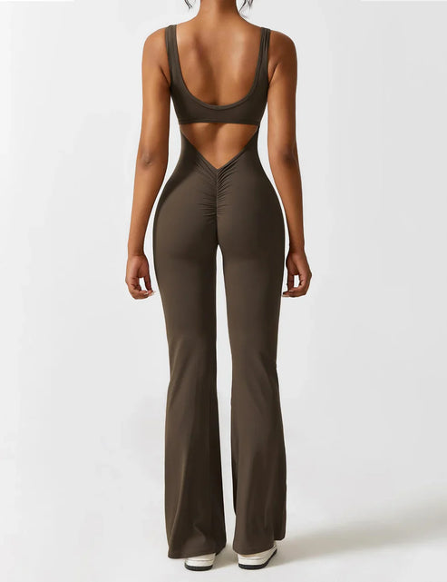 Elegant style V-back flared long jumpsuit