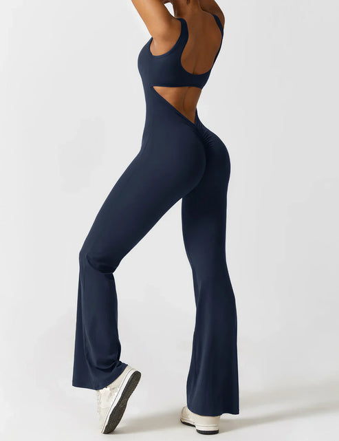 Elegant style V-back flared long jumpsuit