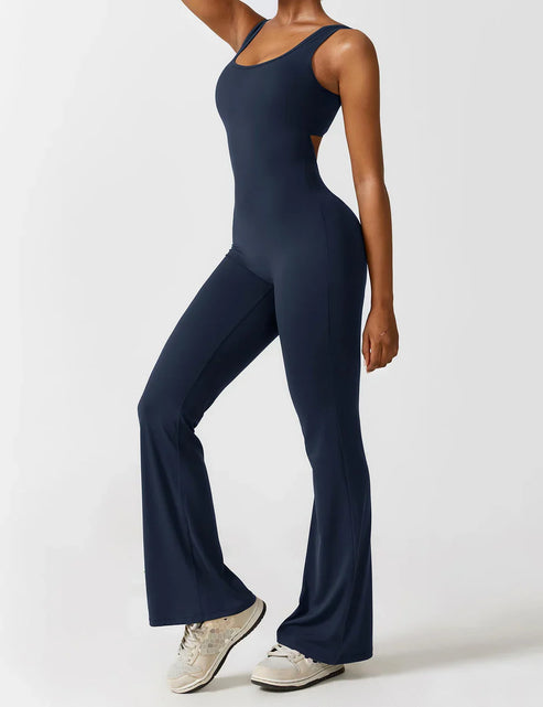 Elegant style V-back flared long jumpsuit