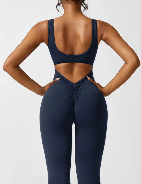Elegant style V-back flared long jumpsuit