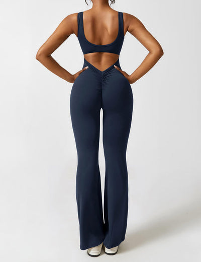 Elegant style V-back flared long jumpsuit