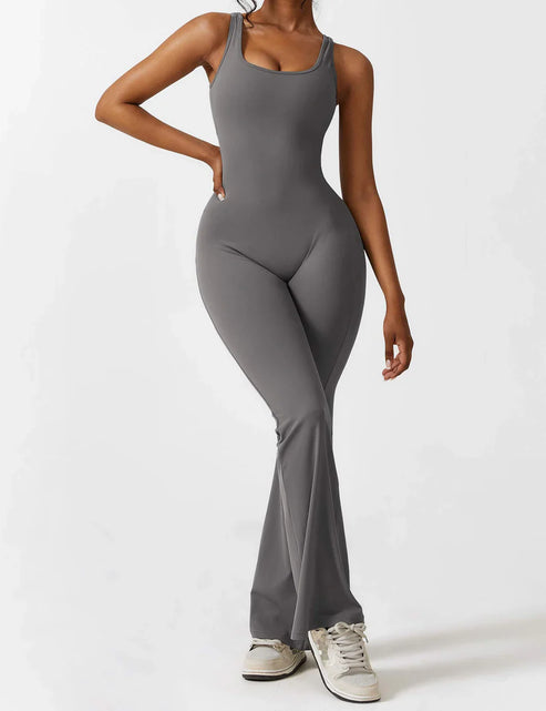 Elegant style V-back flared long jumpsuit