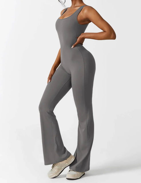 Elegant style V-back flared long jumpsuit