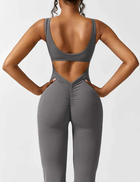 Elegant style V-back flared long jumpsuit