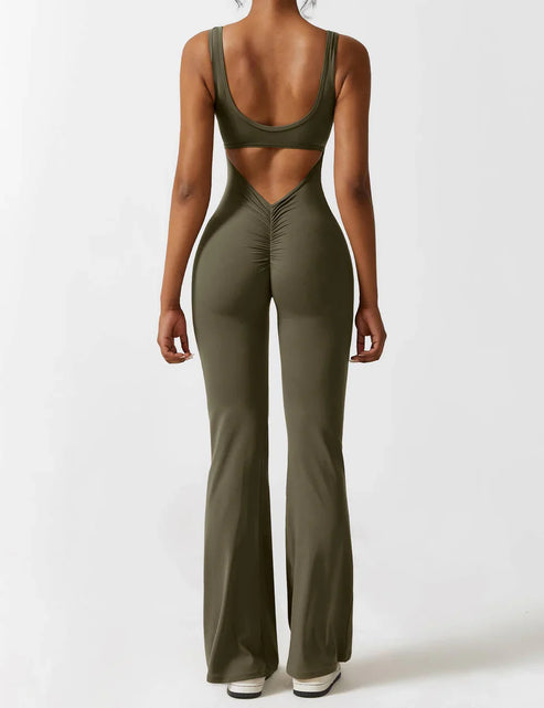 Elegant style V-back flared long jumpsuit