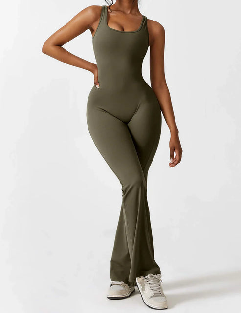 Elegant style V-back flared long jumpsuit
