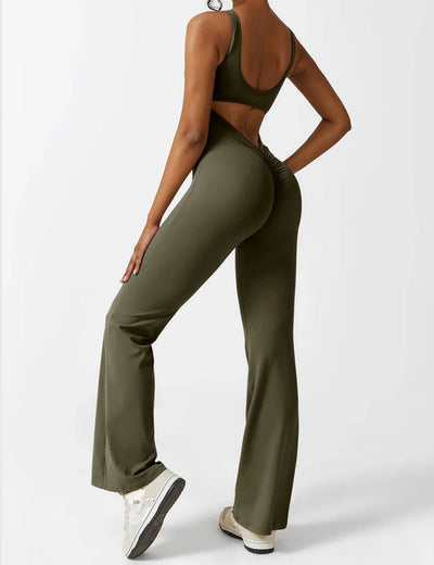 Elegant style V-back flared long jumpsuit