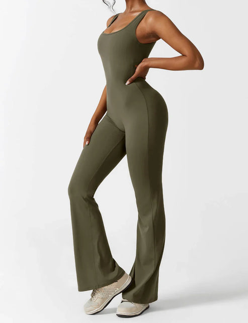 Elegant style V-back flared long jumpsuit