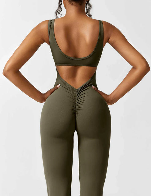 Elegant style V-back flared long jumpsuit