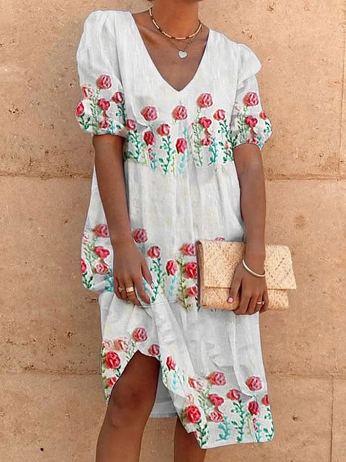 Jessica - Women's Casual Floral Print V-Neck Dress