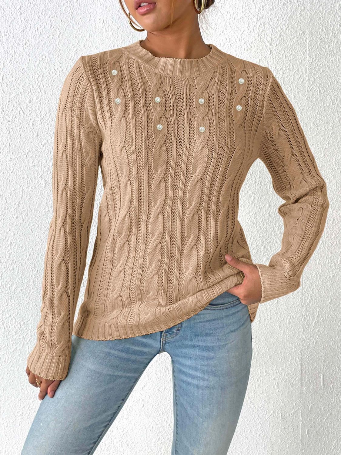 Exquisite sweater with braids and decorative beads