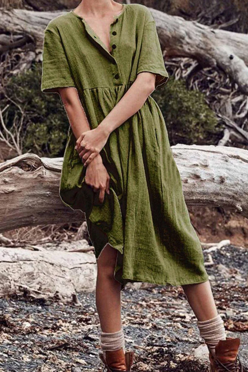 Mia - Casual Solid Color Patchwork Dresses with O-Neck and A-Line