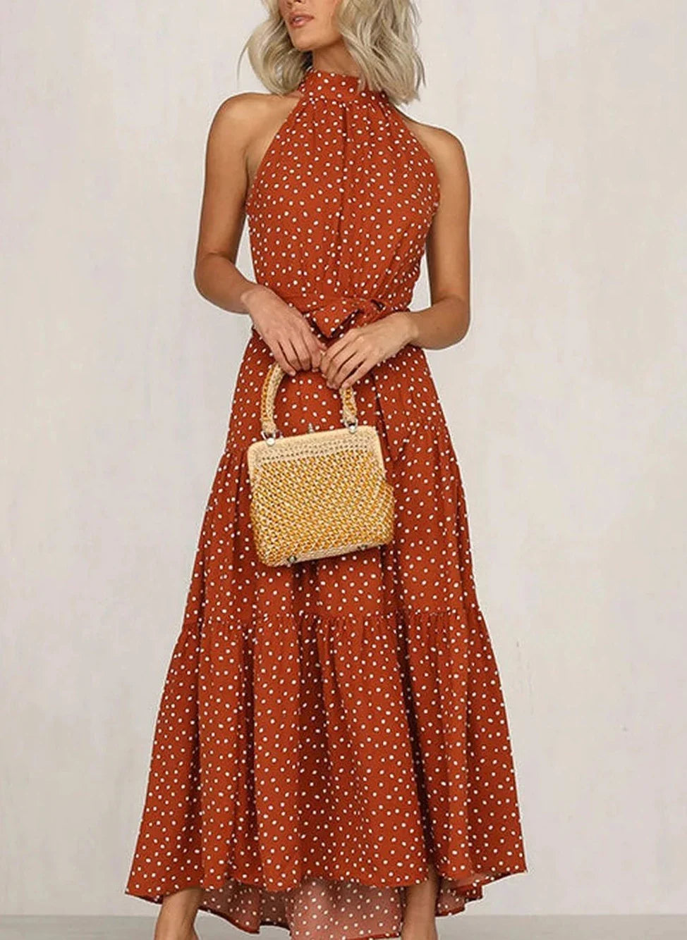 Evelyn - Long printed dress with bow at the waist