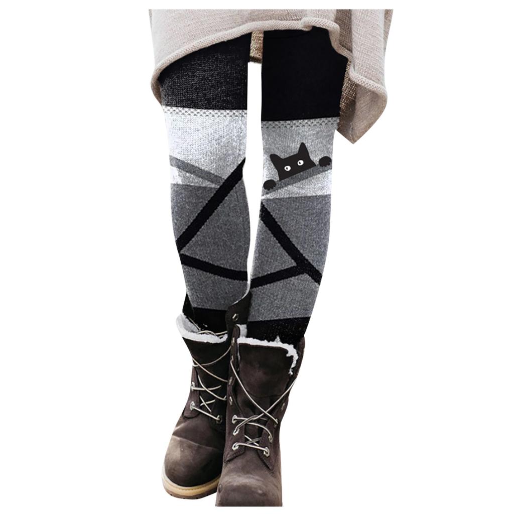 Women's Casual Color Block Cat Print Leggings - Comfort