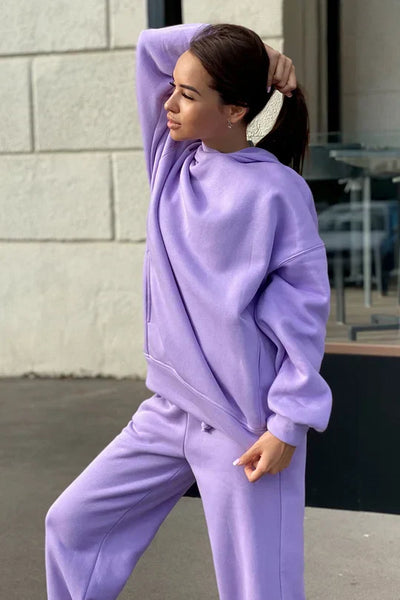 Hooded Sweatshirt and Elastic Waist Pants Set with Pockets
