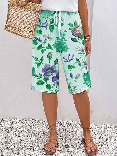 Emma - Women's relaxed, loose-fitting trousers with drawstrings in a floral and botanical print