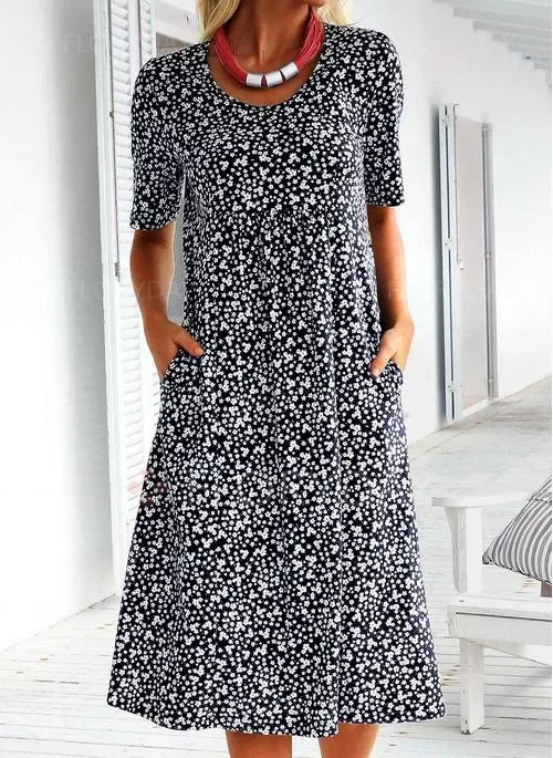 Alexandra - Floral Print Crew Neck Dress