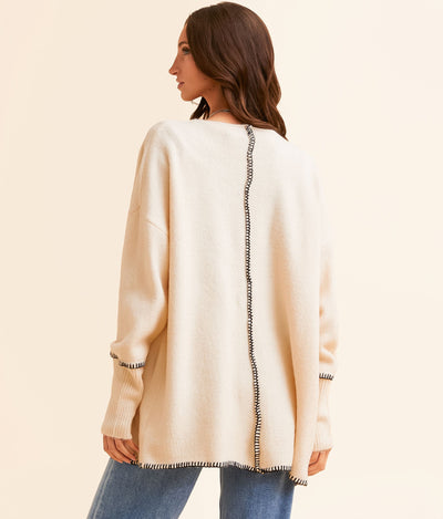 Open Front Cardigan with Scallop Stitch Detail – Elegant Sweater for Women