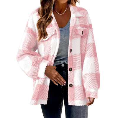 Women's Button-Down Plaid Jacket - Cozy and Modern Coat