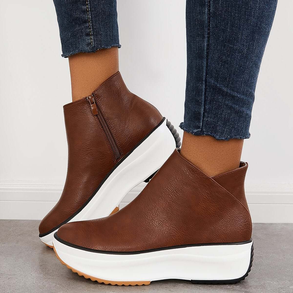 Platform Wedge Sneakers Easy Slip On Ankle Boots for Women