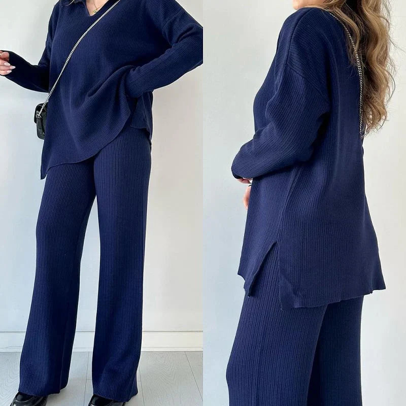 Autumnal V-neck set for a cozy style