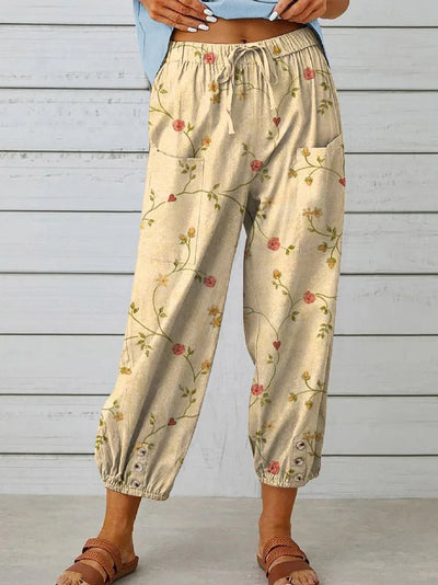 Amalie - Women's Casual Pants with Elegant Retro Floral Print Cotton