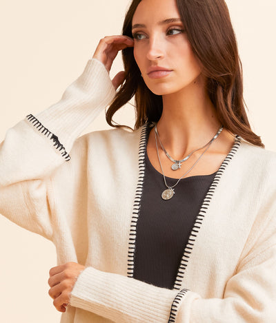 Open Front Cardigan with Scallop Stitch Detail – Elegant Sweater for Women