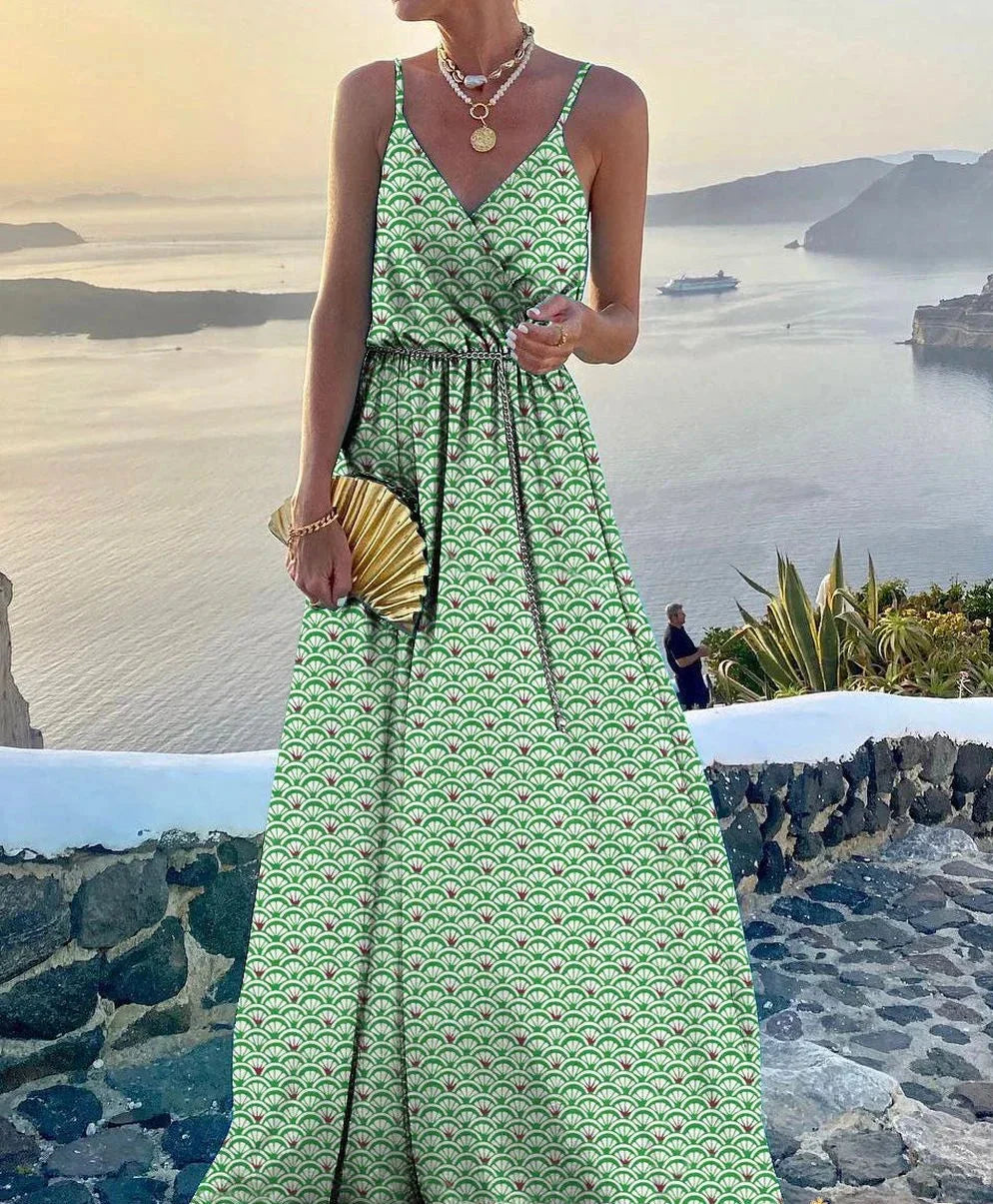 Eloise - Colorful Maxi Dress with Plunging Neckline