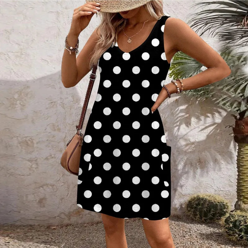 Lola - Floral short-sleeved round neck dress with oversized seams