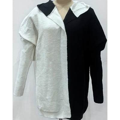 Oversized hooded cardigan with straight silhouette